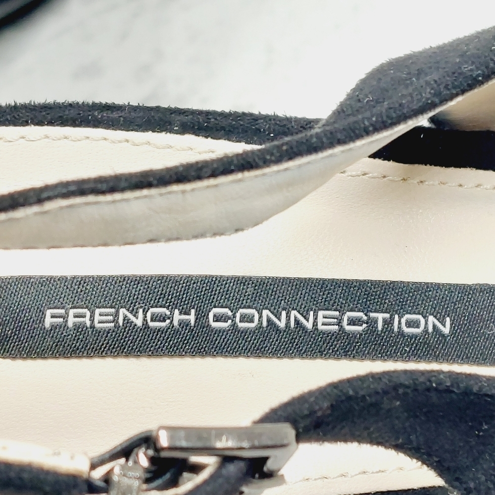 New FRENCH CONNECTION Dainty Kiltie Vegan Leather Slingback Pump In Black H293 - Picture 10 of 12